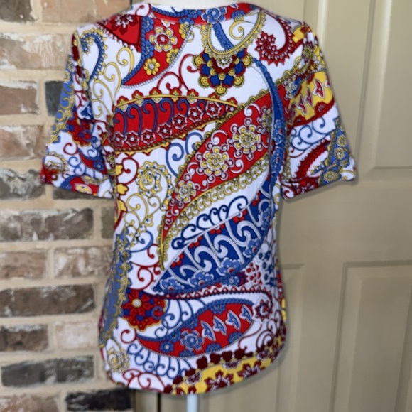 Talbots Red and Blue Paisley Tab Sleeve Top Cotton Stretch Sz S - Picture 3 of 13